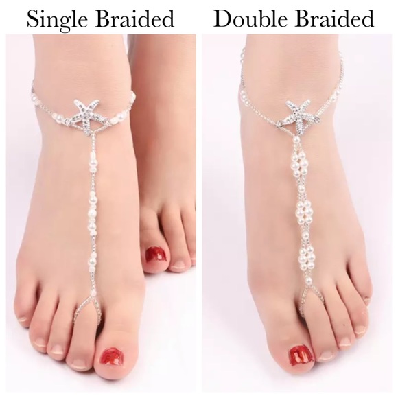 2 Pcs Pearl Starfish Barefoot Sandals Anklet Set - Picture 4 of 16